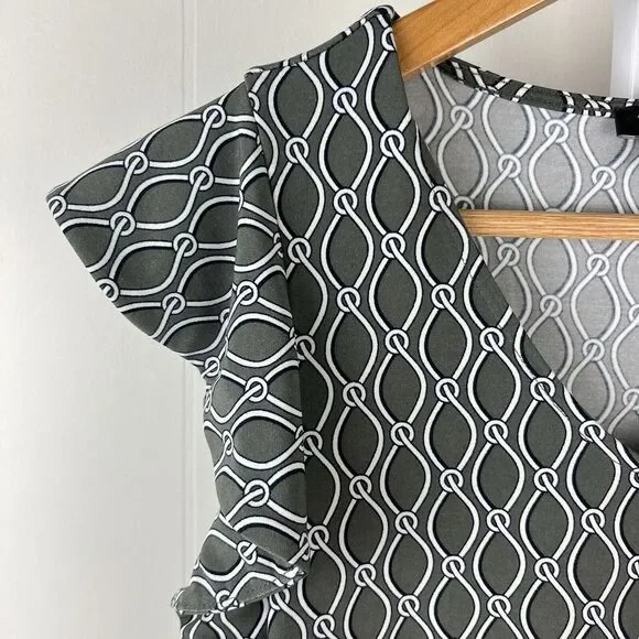 Ann Taylor Factory Petite Dress Gray Chain Link Print Ruffle Sleeve Womens XXSP - Picture 4 of 7
